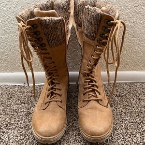 CLIFFS by WHITE MOUNTAIN | 12-inch lace-up boots with knit cuffs and side zip